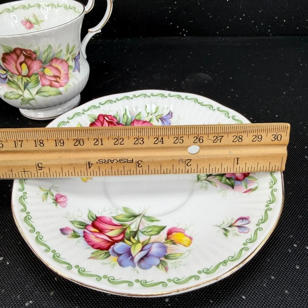 Queen's Special Flowers April Sweet Pea Tea Cup Saucer Set Rosina China England